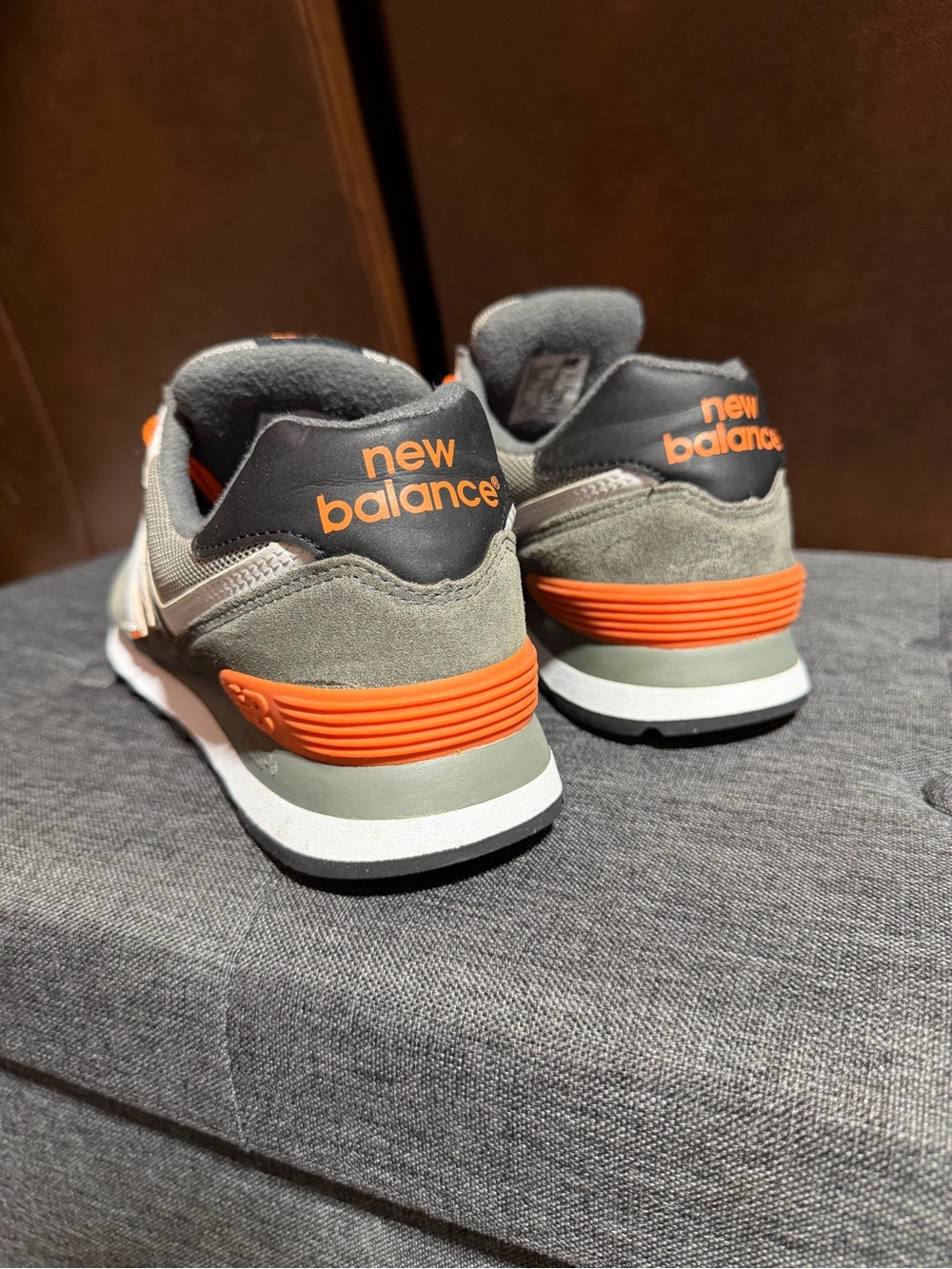 New Balance Gray Suede & Mesh Sneakers with Orange Accents - Picture 5 of 7